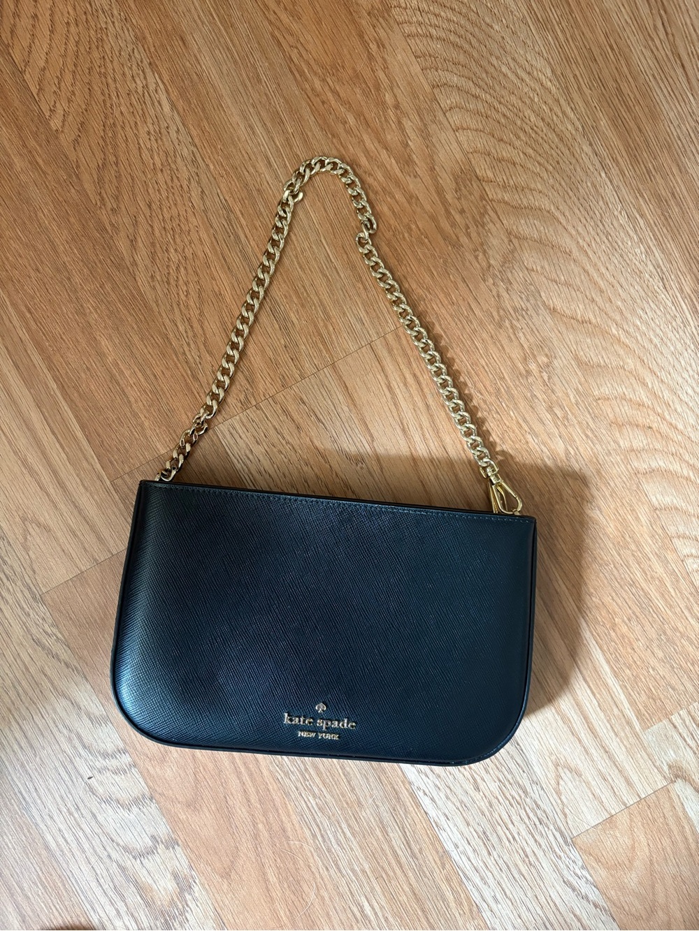 kate spade Black Leather Shoulder Bag with Gold Chain Strap